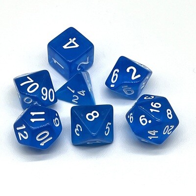 Dice Set - Blue transparent with white numbers