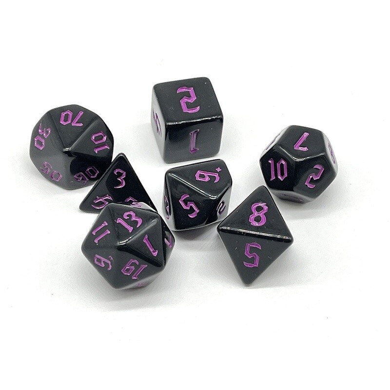 Dice Set - Black solid with purple numbers