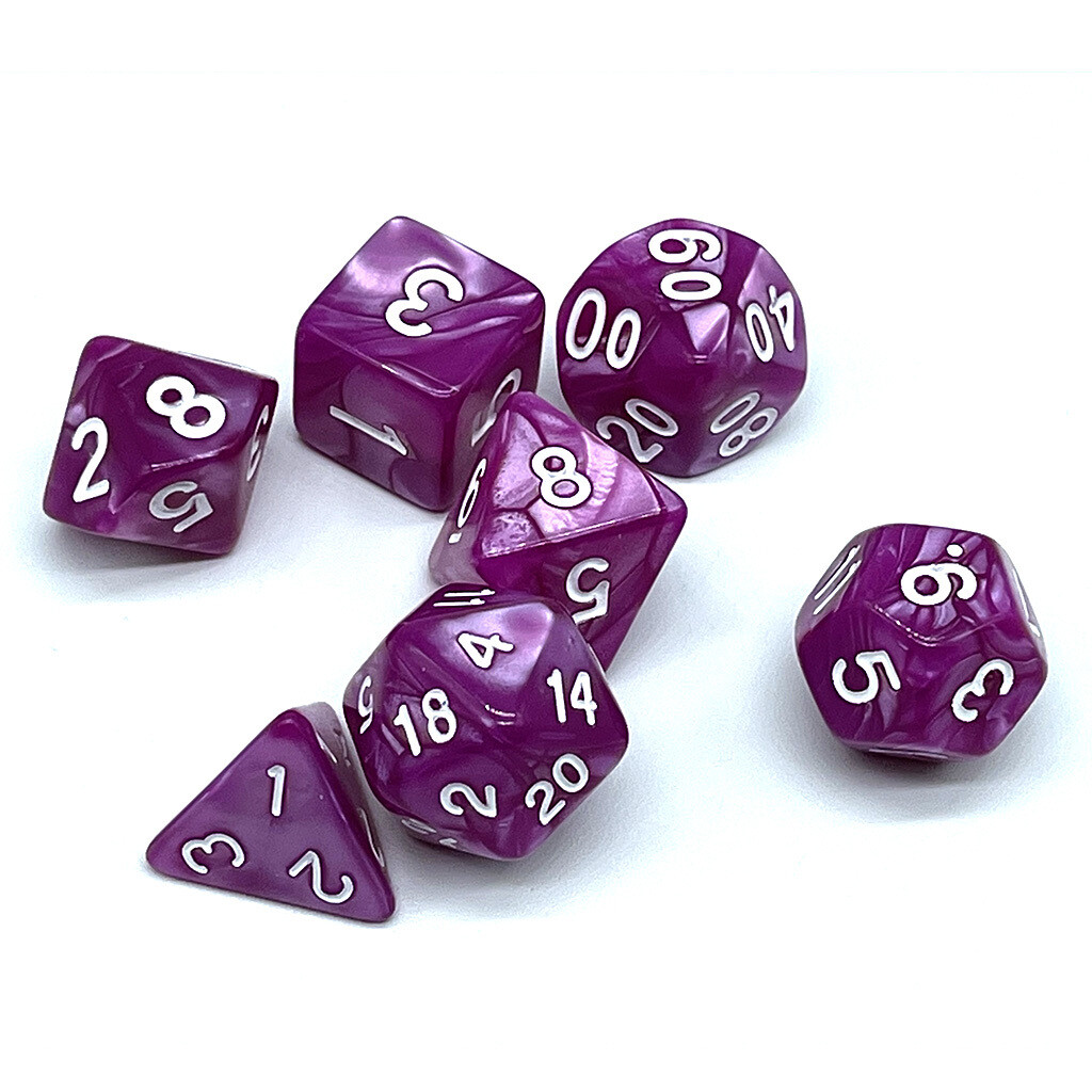 Dice Set - Magenta marbled with white numbers
