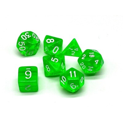 Dice Set - Green transparent with white numbers
