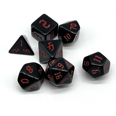 Dice Set - Black solid with red numbers