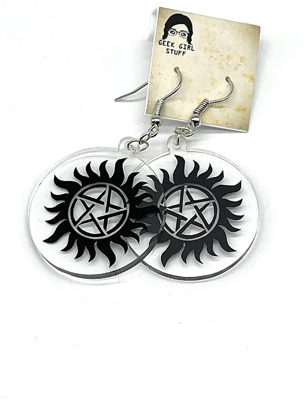 Black Anti-Possession sigil acrylic charm earrings