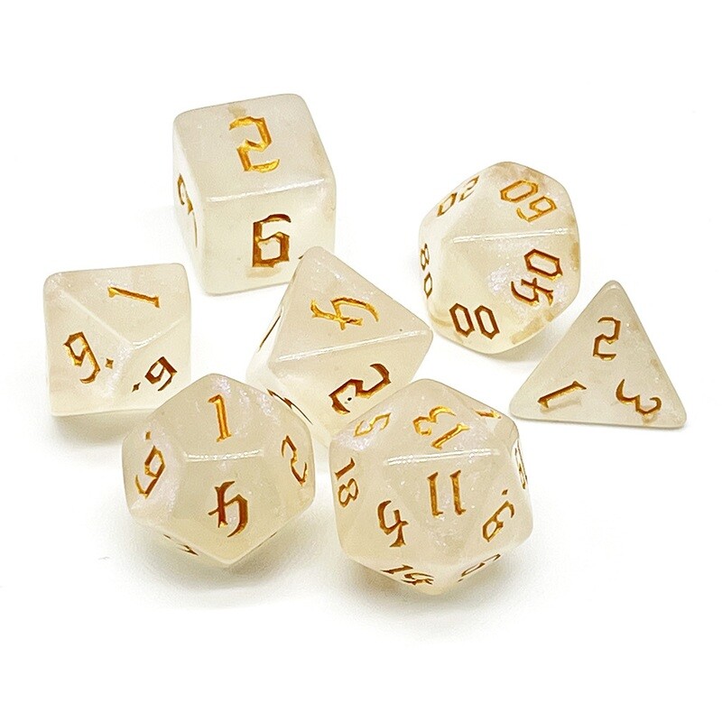 Dice Set - Clear sparkly with gold numbers