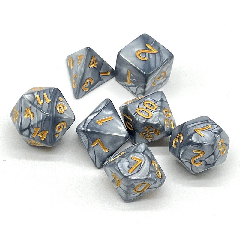 Dice Set - Gray marbled with gold numbers