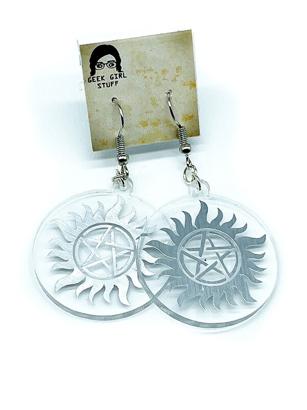 Silver Anti-Possession sigil acrylic charm earrings