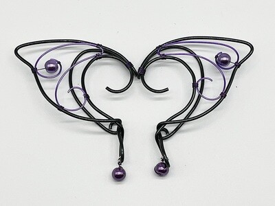 Elf Ear Cuff - Black and Purple with Purple Beads
