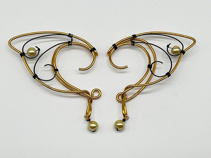 Elf Ear Cuff - Gold and Black with Gold Beads