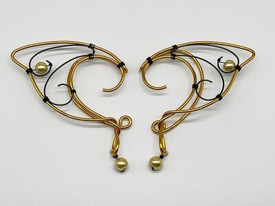 Elf Ear Cuff - Gold and Black with Gold Beads