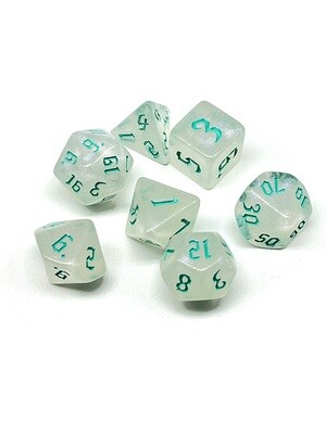 Dice Set - Clear sparkly with teal numbers