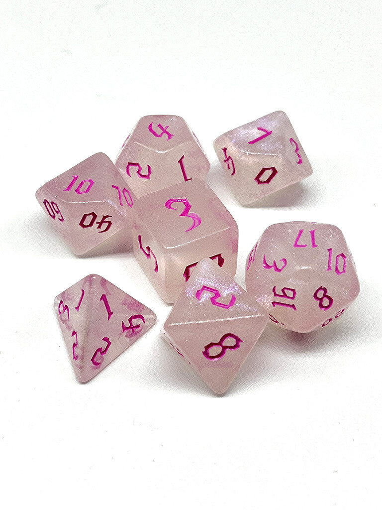 Dice Set - Clear sparkly with pink numbers