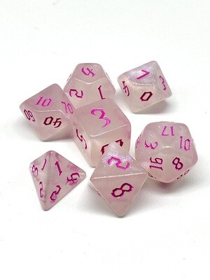 Dice Set - Clear sparkly with pink numbers