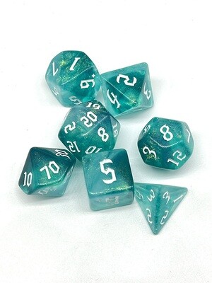 Dice Set - Dual tone teal sparkly with white numbers