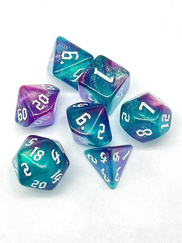 Dice Set - Teal and pink sparkly with white numbers