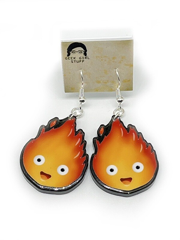 Fire friend black acrylic charm earrings