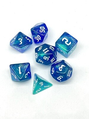 Dice Set - Dual tone blue sparkly with white numbers
