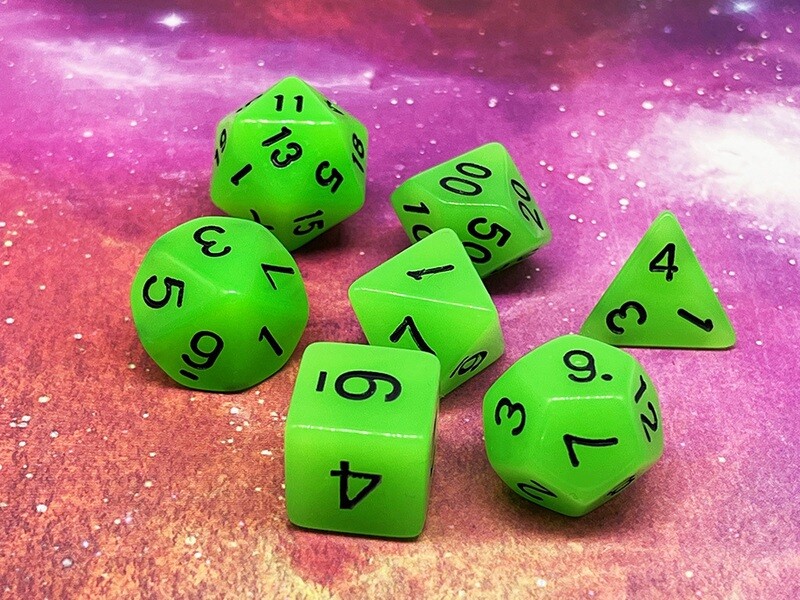 Dice Set - Glow in the Dark - Green