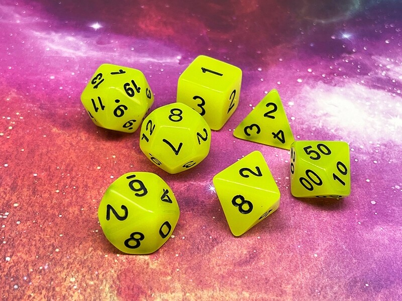 Dice Set - Glow in the Dark - Yellow