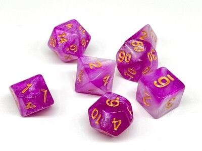 Dice Set - Magenta and White sparkly with gold numbers
