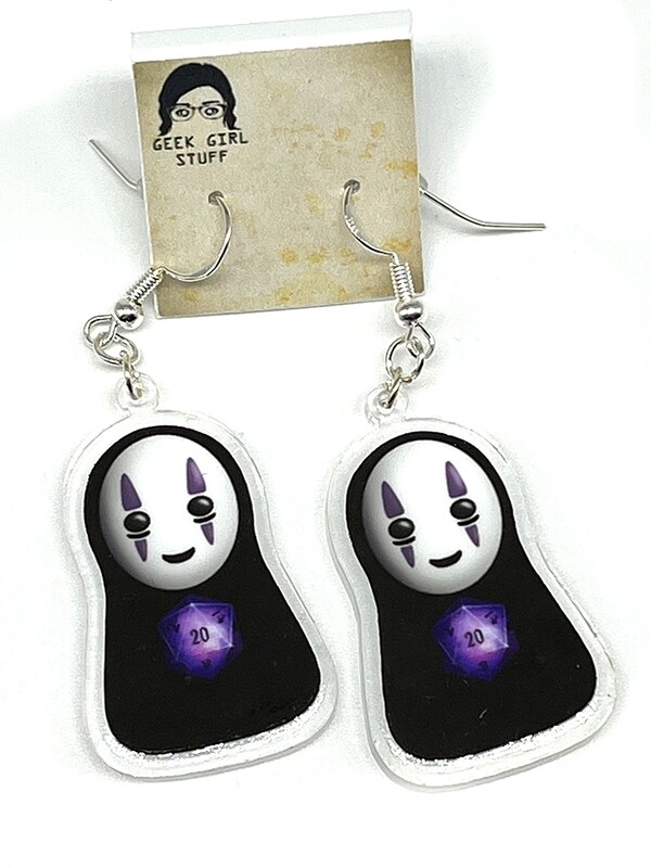 Faceless friend with D20 acrylic charm earrings