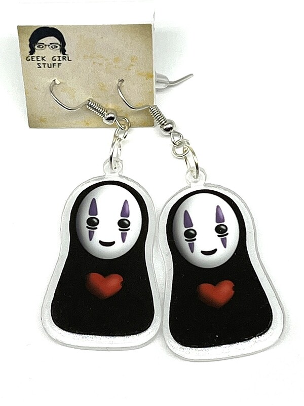 Faceless friend with heart acrylic charm earrings