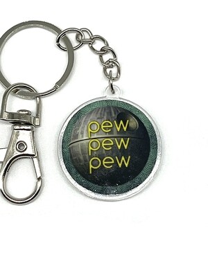 Pew pew pew acrylic charm keychain, zipper clip