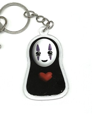 Faceless friend holding heart acrylic charm keychain, zipper clip