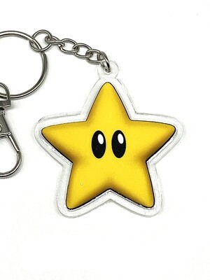 Yellow star acrylic charm keychain, zipper clip