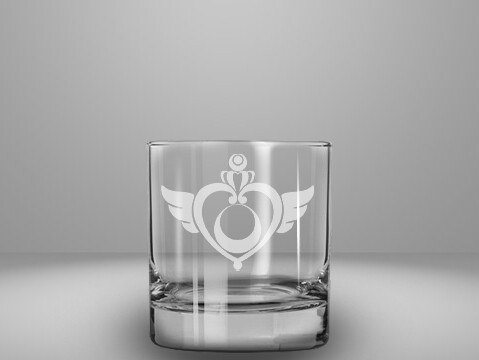 Etched 10oz rocks glass - Winged Heart