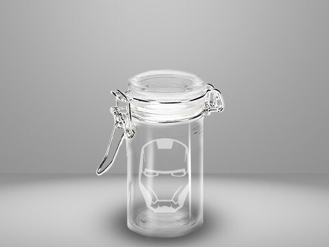 Etched 3oz glass jar - Iron Superhero