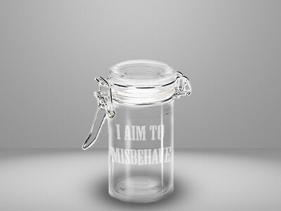 Etched 3oz glass jar - I Aim to Misbehave