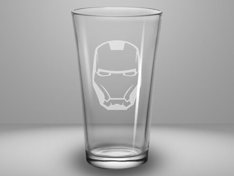 Etched 16oz pub glass - Iron Superhero