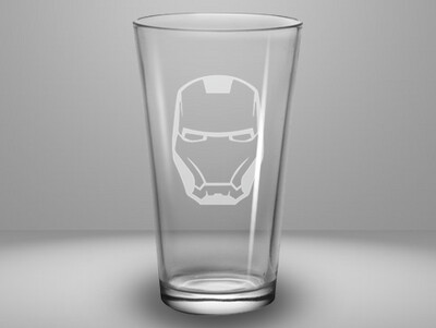 Etched 16oz pub glass - Iron Superhero