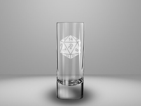 Etched 2oz shot glass - D20