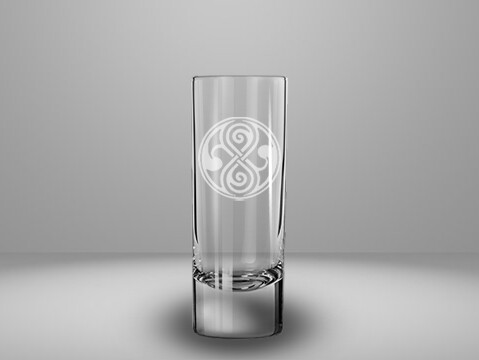 Etched 2oz shot glass - Seal of Rassilon