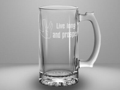 Etched 13oz glass mini stein - Live Long and Prosper