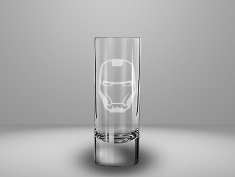 Etched 2oz shot glass - Iron Superhero