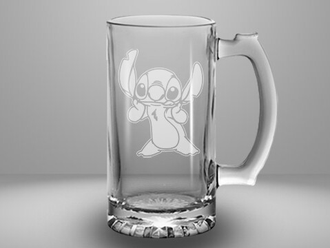 Etched 13oz glass mini stein - Alien Friend