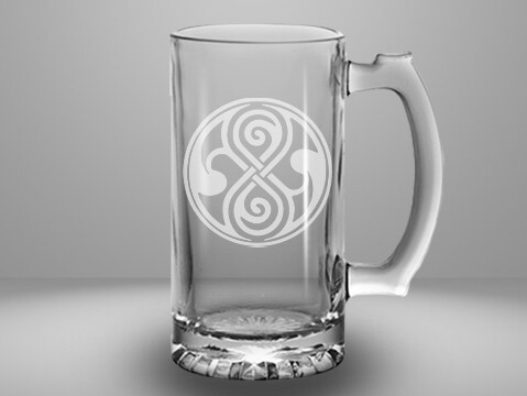 Etched 13oz glass mini stein - Seal of Rassilon