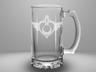 Etched 13oz glass mini stein - Winged Heart