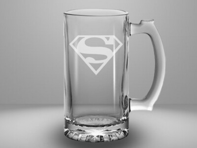 Etched 13oz glass mini stein - Superhero