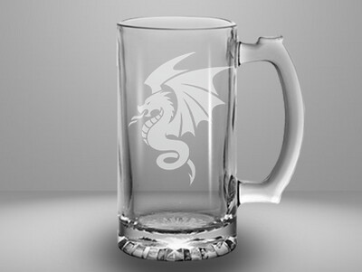 Etched 26oz glass stein - Dragon