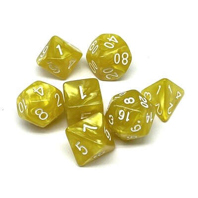 Dice Set - Yellow marbled with white numbers