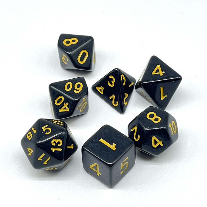 Dice Set - Black solid with yellow numbers