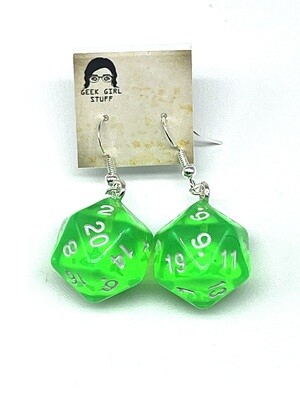 Dice Earrings - Green transparent with white numbers