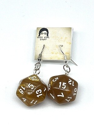 Dice Earrings - Light Brown marbled with white numbers