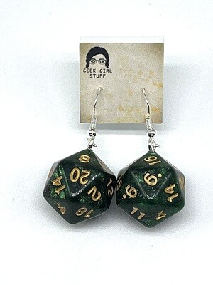 Dice Earrings - Green sparkly with gold numbers