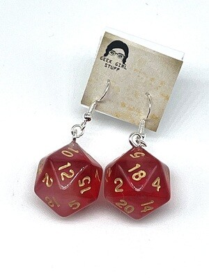 Dice Earrings - Red and White transparent with gold numbers
