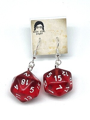 Dice Earrings - Red transparent with white numbers