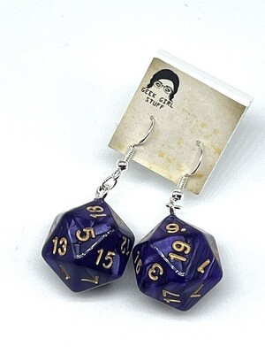 Dice Earrings - Black and Purple marbled with gold numbers