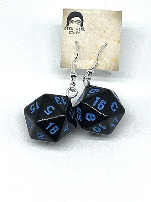 Dice Earrings - Black solid with blue numbers